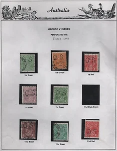 1914-24 Australia Assorted Perforated OS Single Crown Over A KGV Stamps - Imagen 1 de 2
