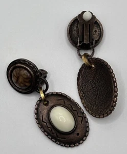 Robert Rose Earrings South Western Copper Ivory White Cabochon Dangle 2” - Picture 1 of 3