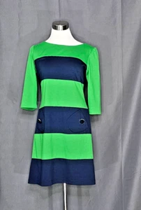 New Directions - Vestido Vaina Rayas Grandes Verde y Azul con Bolsillos - Talla 4 - Imagen 1 de 2