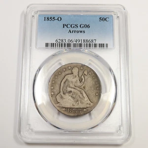 1855 O PCGS G6 - ARROWS - Silver Seated Liberty Half Dollar - 50c US Coin 50178A - Picture 1 of 2