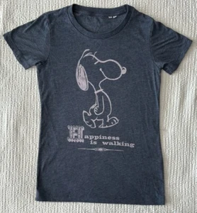 Camiseta Snoopy Niñas Mujer XS X-pequeña cuello redondo Uniqlo Cacacahuetes Gris Marino Usada en excelente condición - Imagen 1 de 8