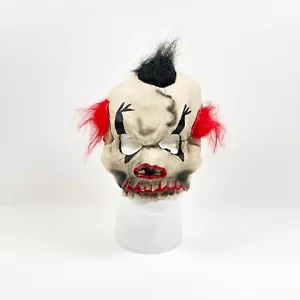 Creepy Evil Halloween CLOWN Mask Costume Red Black Hair Half Mask Rubber - Picture 1 of 11