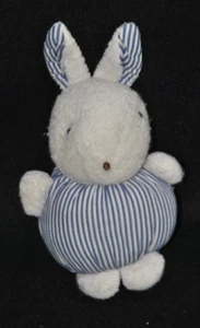 🐰Peluche doudou lapin boule NOUNOURS blanc rayé bleu 13/17 cm BE - Picture 1 of 1