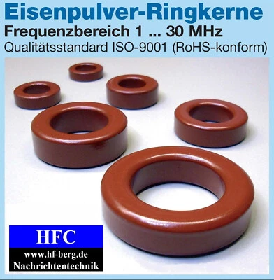 4 Stück Amidon Eisenpulver Ringkerne Typ T25-2 rot / Frequenzbereich 1 - 30 MHz