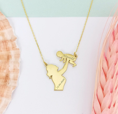 VETEMENTS Collana mamma e bambino con nome e compleanno argento 925 bigiotteria moda