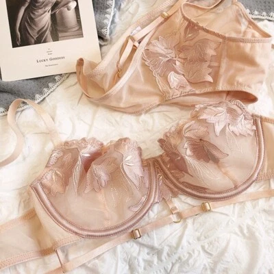 Fashion Sexy Lace Bra Set Women Floral Transparent Bra Panty New Lingerie Set CD - Image 1 of 4
