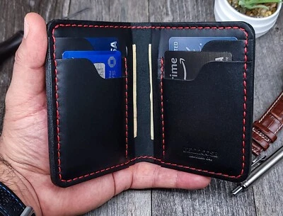 Vertical Bifold Wallet, Full Grain Leather Wallet, Handmade Leather Gift Wallets - Image 1 of 4