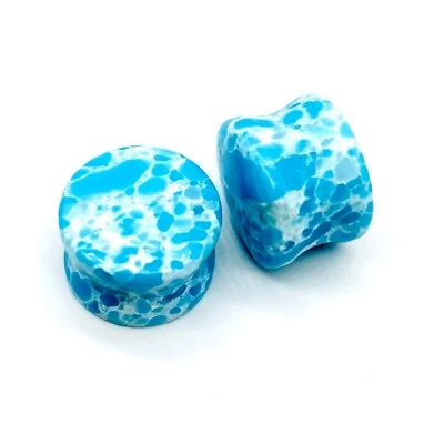 Larimar Ear Plugs, Tunnels Double Flare, Handmade PAIR Size 3mm to 50mm - Image 1 of 4
