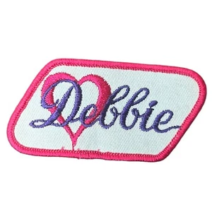 3” Vintage Debbie Pink Heart Sew On Patch Purple Letters Pink Border - Picture 1 of 2