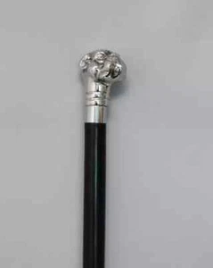 Antique Handle Wooden Walking Stick Solid Silver Chrome Finish - Picture 1 of 1