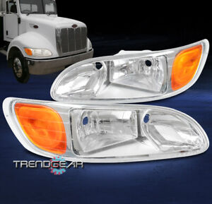 For 2005-2010 Peterbilt 330 335 387 Truck Replacement Headlight Lamp Chrome Pair