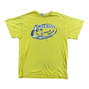 Vintage 90s University Of Albany Graphic Print Great Danes Yellow Medium Y2K 🐾 - Picture 1 of 8