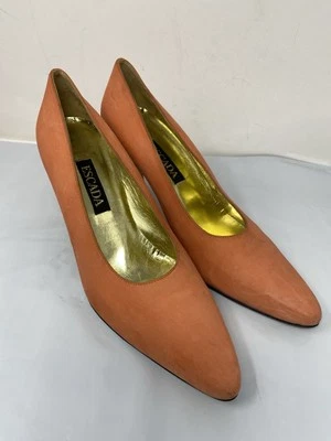 Sapatos de Salto Feminino ESCADA Laranja Pêssego Couro Camurça Tamanho 8.5 AA - Imagem 1 de 4