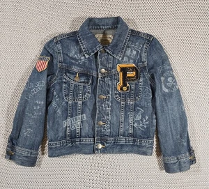 Polo Ralph Lauren Denim Graphic Trucker Jacket Kids Boys 6 Tiger Glasses Patch - Picture 1 of 17