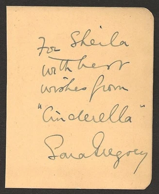 SARA GREGORY ACTRESS TWO GENTLEMEN OF SOHO 1946 RARE ORIGINAL AUTOGRAPHED PAGE - Image 1 of 2