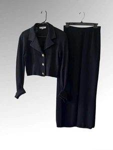 Womens Vtg St. John Separates M black sweater Cropped Jacket & Skirt Suit Set - Picture 1 of 16
