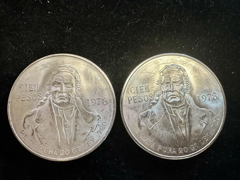 2 Monedas de Plata José Morelos de 100 Pesos Cien de México 1978, Brillantes Sin Circular Foto 1 de 2