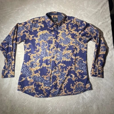 Barabas Long Sleeve Button Down Shirt Baroque Print Men's Large Slim Fit - Image 1 of 4
