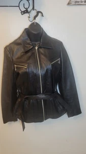 Wilsons Lederjacke Damen Gr. M schwarz durchgehender Reißverschluss mittellang Gürtel Thinsulate  - Bild 1 von 16