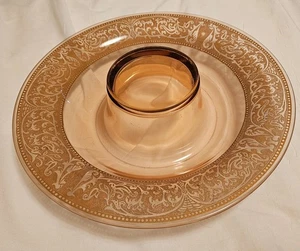 NEU Wunderschöne Rosegold Rollrand Konsole Schale geätzte Blumen & Blätter, 13 Zoll - Bild 1 von 2