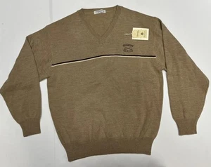 Vtg. HIROMICHI NAKANO GOLF V-Neck Merino Wool Sweater Tan Large NOS Moth Holes - Picture 1 of 15