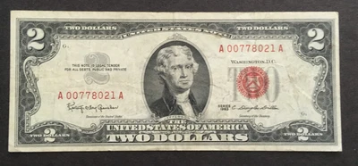 1963  $2.00 TWO DOLLAR RED SEAL NOTE nice circulated *007 - Image 1 of 2