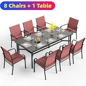 9 Piece Outdoor Dining Furniture Set Patio Table Chairs Set Garden Metal Table - Picture 1 of 13
