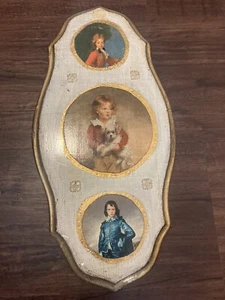 Seltene Vintage viktorianische florentinische Wandkunst aus Holz. Plakette mit Goldrand - Bild 1 von 10