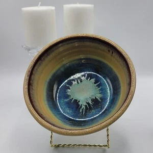 Studio Pottery Spiral Bowl Drip Glaze Southwester Signed Laura 6.5" Wood Fire - Picture 1 of 9