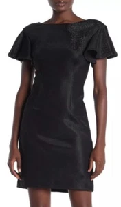 Trina Turk Womens Barley Flutter Sleeve Shimmer Sheath Dress 8 Black Sparkle - Picture 1 of 5