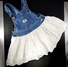 Vintage Osh Kosh Mädchen Lätzchen Overalls Denim Kleid Pullover 3T weiße Öse Spitze Vestbak