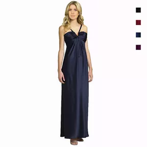 Gleaming Split Neck Satin Formal Evening Gown Full Length Dress ed6039 - Picture 1 of 9