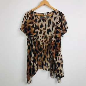 Worthington Women's Animal Print Short Sleeve Blouse Gathered Waist Shirt Sz 1X - Picture 1 of 6
