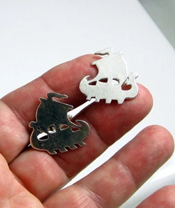 Estate Vintage Large Unusual Sterling Silver Viking Ship Scandinavian Cufflinks - Picture 1 of 1