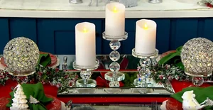 Set of 3 Faceted Glass Crystal Pedestals by Valerie - Silver - Picture 1 of 2