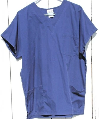 Medical SCRUB Top, Simply Basic Blue Pullover V-Neck, Size L+ - Image 1 of 4