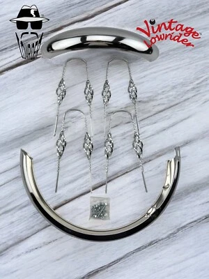 GUARDABARROS CROMADOS AJUSTABLES CLÁSICOS LOWRIDER 16" VINTAGE CON SOPORTES TRENZADOS DE JAULA. Foto 1 de 2