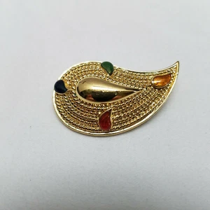 Swirl Brooch Gold Tone With Enameled Accents 1 1/2" L - Picture 1 of 3