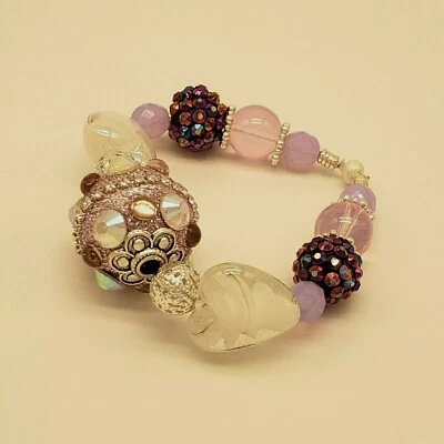 Pulsera CUENTAS CRISTAL LÁMPARA TRABAJO CUENTAS CORAZONES lilah ann PÚRPURA ESTIRAMIENTO NUEVO A35 Foto 1 de 3