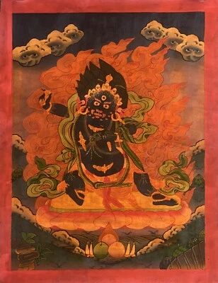PINTURA THANGKA TIBETANA ANTIGUA BARNIZADA AL ÓLEO ORIGINAL PINTADA A MANO VAJRAPANI Foto 1 de 4