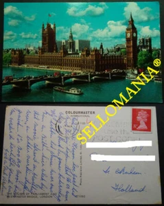 POSTCARD LONDON HOUSES OF PARLIAMENT WESTMINSTER BRIDGE ENGLAND BOATS CC04915 UK - Foto 1 di 1