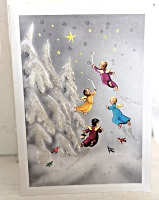 Vintage Angel Cherub Christmas Tree Star 1950's Used Greeting Card (EB10172) - Image 1 of 2