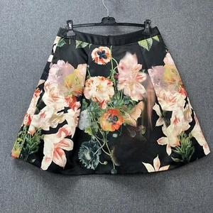 Ted Baker woman's skirt size 4 floral black satin full A line netted knee length - Picture 1 of 23