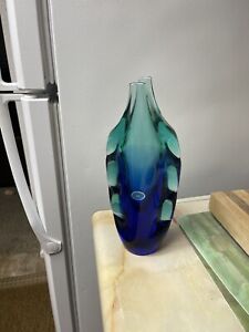 Vintage ZBS tschechische Glas Kobalt blau-grün 11"" Vase