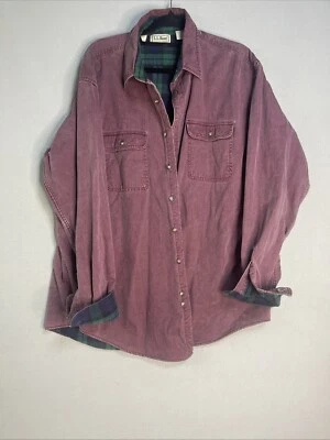Camisa De Colección LL Bean Para Hombres XL Chaqueta Alta Denim Roja Jean Franela a Cuadros Forrada Trabajo Foto 1 de 4