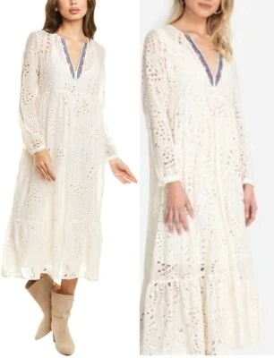 Johnny Was Jade Vera Tiers Midi-Dress XS fit S? Embroidered Eyelet, Silk/Cotton - Image 1 of 4