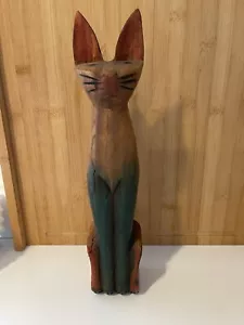 Vintage Primitive Carved Wood Siamese Cat - Picture 1 of 7