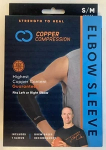 NEW Copper Compression CCCES/BS3 Copper Infused SMALL/MEDIUM Elbow Sleeve - Picture 1 of 3