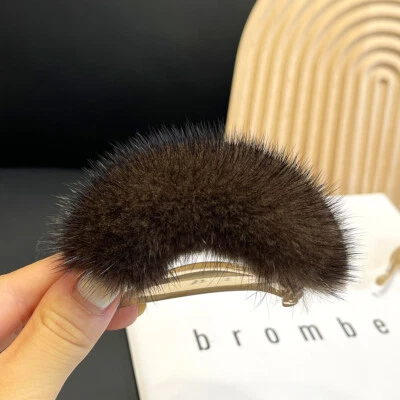 女士可爱真水貂毛皮发夹女士发夹鲍比别针发饰 — 第 1/4 张图片