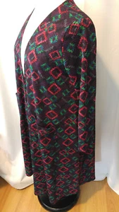 LuLaRoe Sarah Full Length Duster Cardigan Purple Blue Green Geometric Size Small - Picture 1 of 7